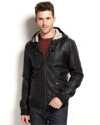Calvin Klein Jeans Faux Leather Hooded Bomber Jacket