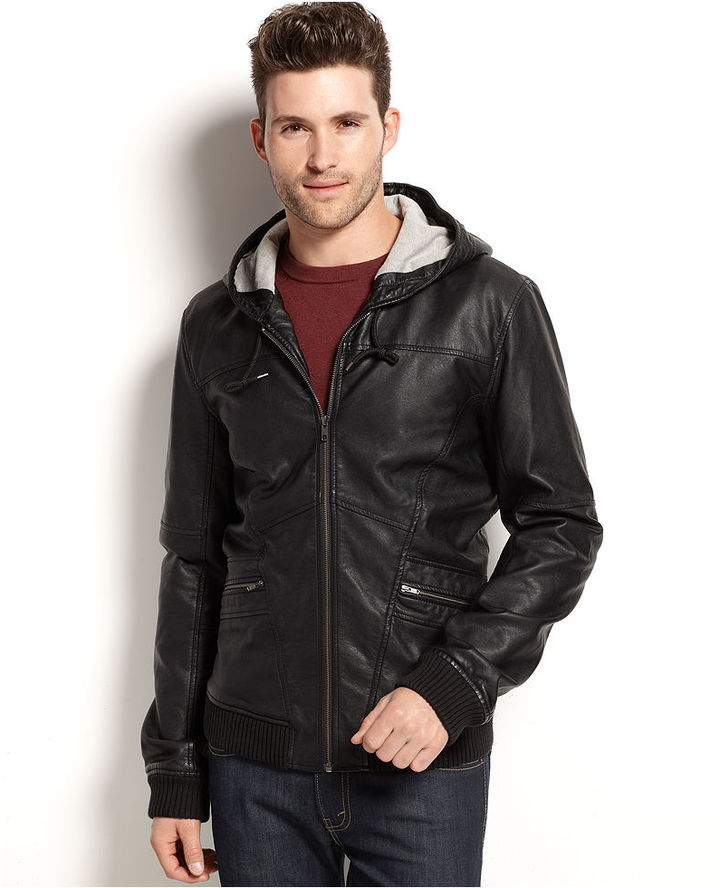 calvin klein leather jacket with hood