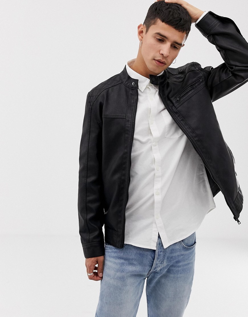 ONLY & SONS Faux Leather Racer Jacket, $57 | Asos | Lookastic