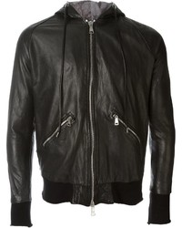 Giorgio Brato Zip Up Hooded Bomber Style Leather Jacket