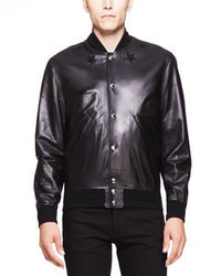 Givenchy Star Detail Leather Bomber Jacket Black