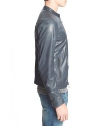 Belstaff Grandston Leather Moto Jacket Size 48 Eu Blue