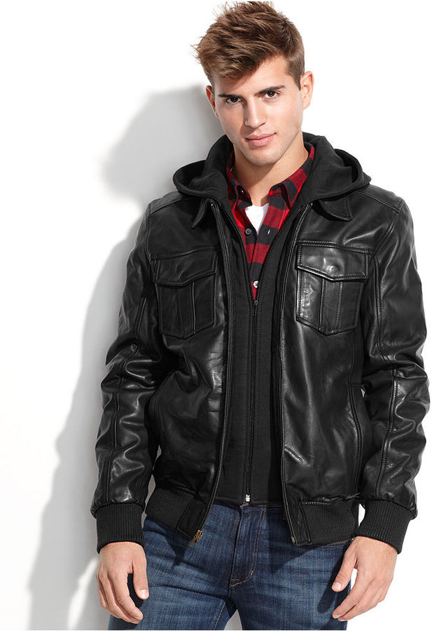 GUESS Jacket Fleece Hood Leather Bomber | Where to buy & how to wear