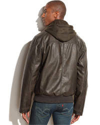 Sean John Hooded Faux Leather Bomber Jacket