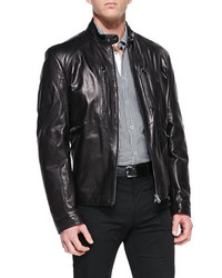 Hugo Boss Reversible Leather Biker Jacket Black