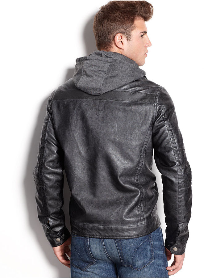 X-Ray Jacket Faux Leather Hooded Jacket, $128 | Macy's | Lookastic