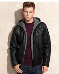 Calvin Klein Jacket Hooded Faux Leather Jacket