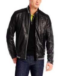 Hugo Boss Jannon Leather Bomber Jacket Xxl Black