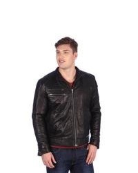 L&B TRADING United Face Black Leather Moto Jacket