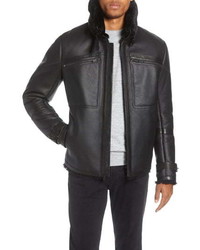 KARL LAGERFELD PARIS Lambskin Leather Aviator Jacket With Genuine