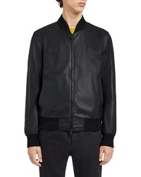 Zegna Lambskin Leather Track Jacket In Blk Sld At Nordstrom