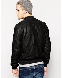 Solid Leather Bomber Jacket