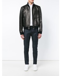 Gucci Leather Bomber Jacket Black