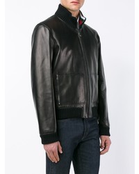 Gucci Leather Bomber Jacket Black
