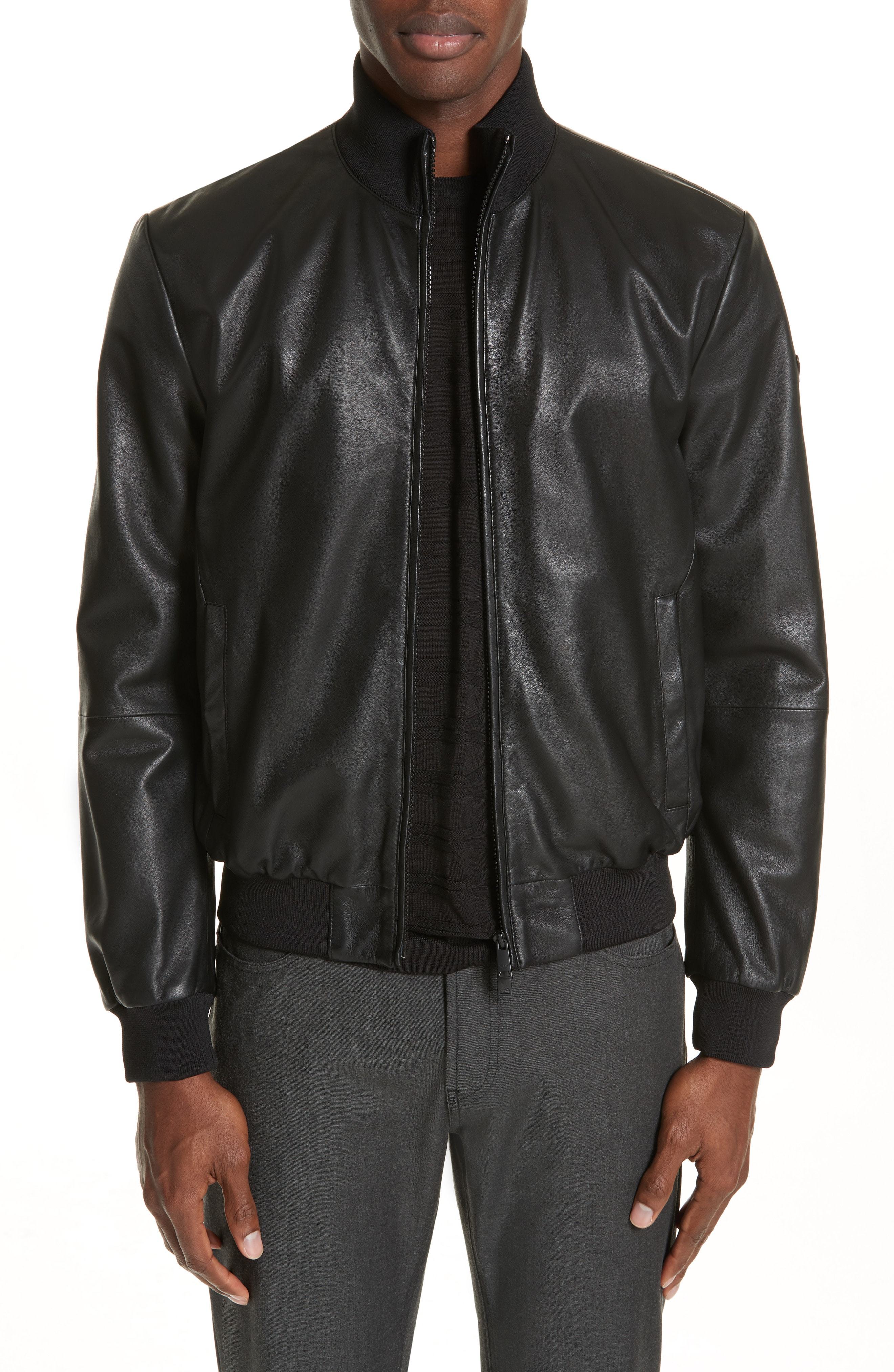 Emporio Armani Leather Bomber Jacket, $397 | Nordstrom | Lookastic