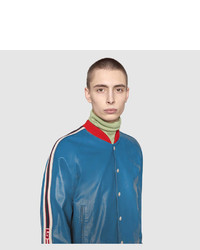Gucci Leather Bomber Jacket With Appliqu