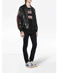 Gucci Leather Bomber Jacket With Patch