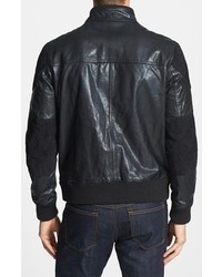 PRPS Leather Bomber Jacket With Quilted Suede Trim
