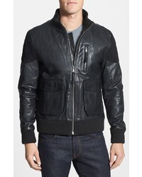 PRPS Leather Bomber Jacket With Quilted Suede Trim