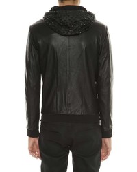 Diesel Black Gold Leather Bomber Jacket With Studs