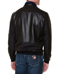 Stefano Ricci Leather Bomber Jacket With Tipped Trim Black