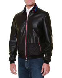 Stefano Ricci Leather Bomber Jacket With Tipped Trim Black