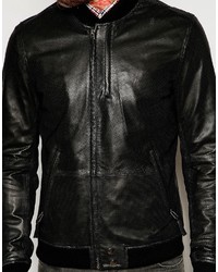 Pretty Green Leather Bomber With Perfomated Pindot