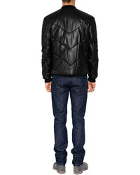 Kenzo Leather Down Bomber Jacket In Black