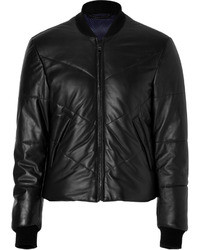 Kenzo Leather Down Bomber Jacket In Black
