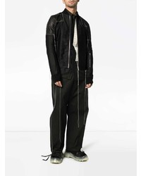 Rick Owens Leather Embroidered Detail Bomber Jacket