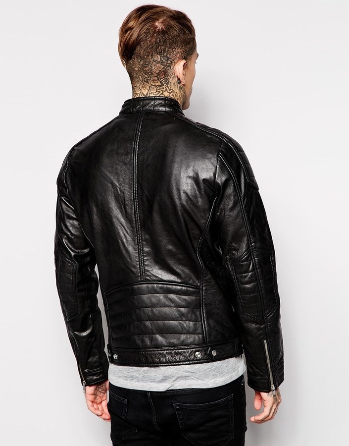 Diesel Leather Jacket L Monike Biker, $613 | Asos | Lookastic