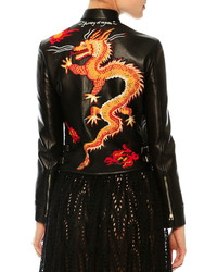 Valentino Leather Jacket Wembroidered Dragon Black