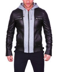 Maceoo Leather Middle Hoodie Bomber Jacket