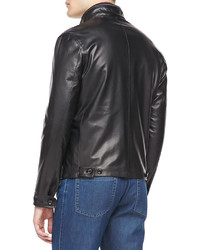 Ermenegildo Zegna Leather Moto Jacket Black