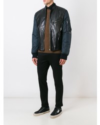Dolce & Gabbana Leather Panel Bomber Jacket Black