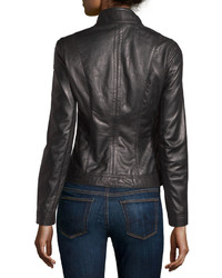 Bagatelle Leather Stand Collar Biker Jacket Black