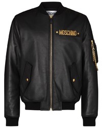 Moschino Logo Plaque Lambskin Bomber Jacket