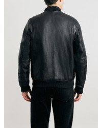 Topman Ltd Laurel Canyon Black Leather Zappa Bomber Jacket