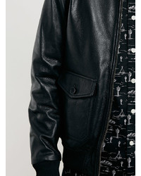 Topman Ltd Laurel Canyon Black Leather Zappa Bomber Jacket