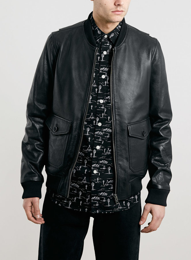 Topman Ltd Laurel Canyon Black Leather Zappa Bomber Jacket, $350 ...