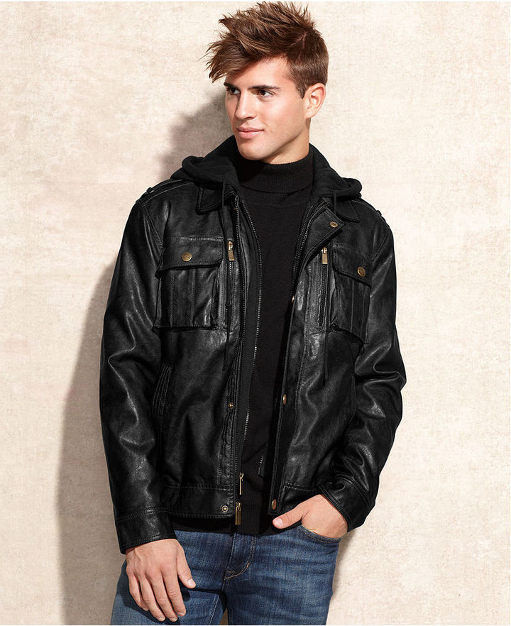 MICHAEL Michael Kors Michl Michl Kors Jacket Dallas Removable Hooded Bib  Faux Leather Jacket, $250 | Macy's | Lookastic