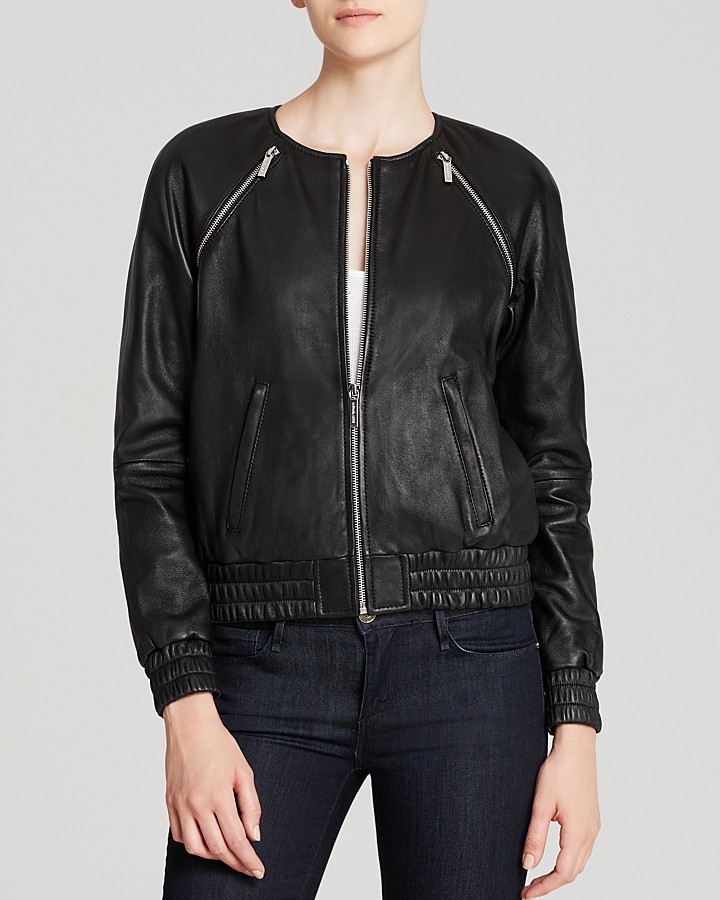 michael kors leather bomber jacket womens