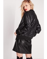 Missguided Quilted Faux Leather Bomber Jacket Black