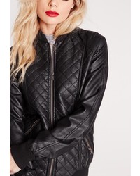 Missguided Quilted Faux Leather Bomber Jacket Black