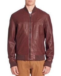 Saks Fifth Avenue Modern Zip Front Leather Bomber Jacket