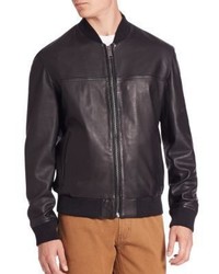 Saks Fifth Avenue Modern Zip Front Leather Bomber Jacket