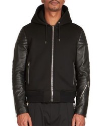 Givenchy Neoprene Leather Hooded Bomber Jacket