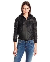 New Look Faux Leather Jacket With Sherpa Lined Hood