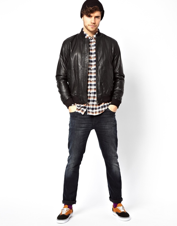 Nudie Jeans Nudie Leather Bomber Jacket Cedric, $705 | Asos | Lookastic.com