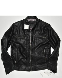 Calvin Klein Original Coat Bomber Faux Leather Moto Jacket Blue Black 200